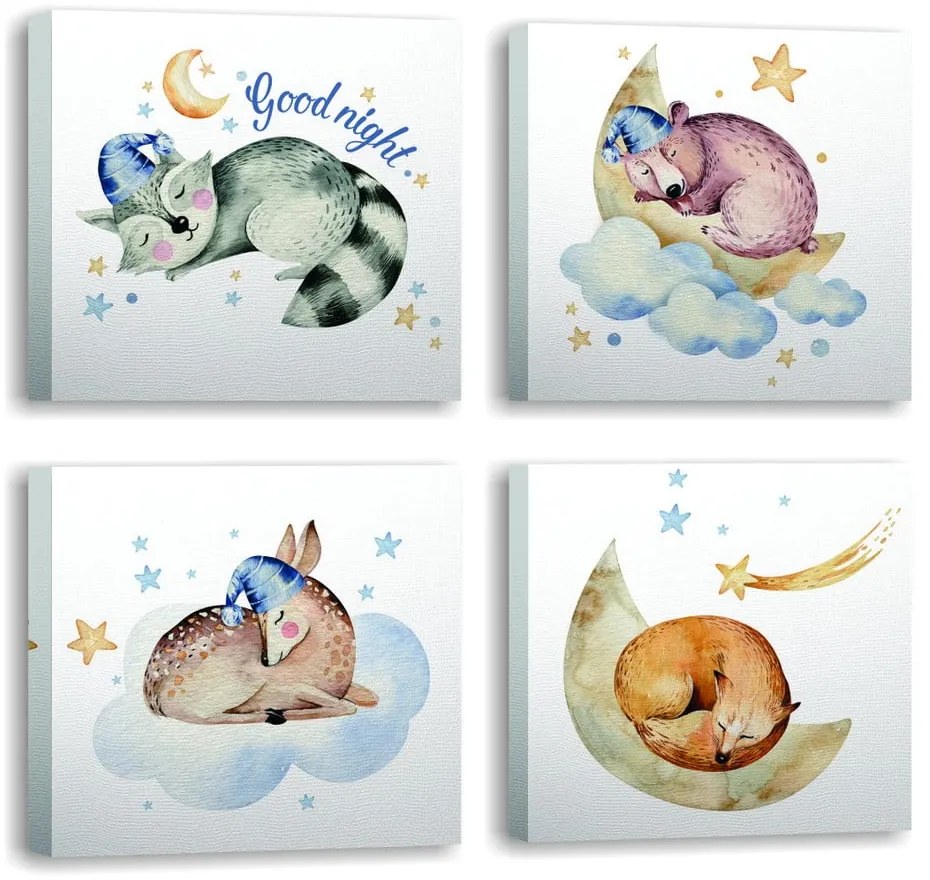 Obrazy zestaw 4 szt. 30x30 cm Good Night – Wallity