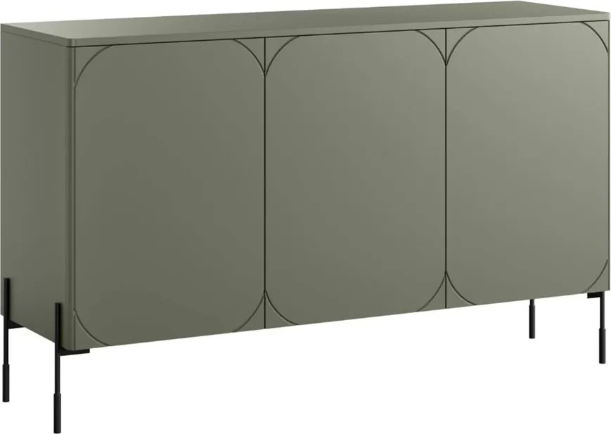 Komoda Sonatia 150 cm trzydrzwiowa - oliwka / nogi czarne