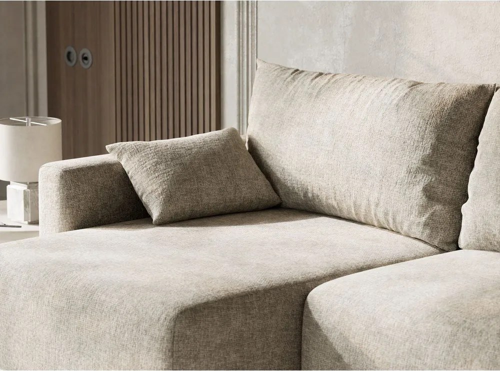 Beżowy rozkładany/ze schowkiem narożnik z tkaniny szenilowej (lewostronny/z szezlongiem) Leon – Maison de Rêve