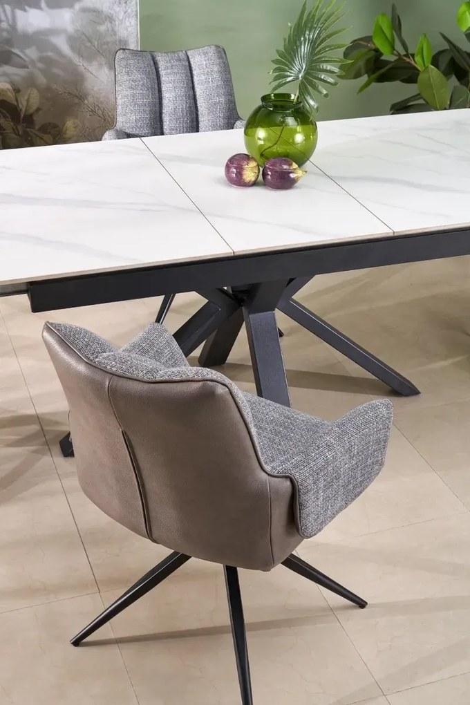 Stół rozkładany PLATAN 140(180)x85 biały marmur/czarny HALMAR