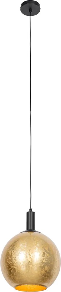 Designerska lampa wisząca czarna ze złotym szkłem - Bert