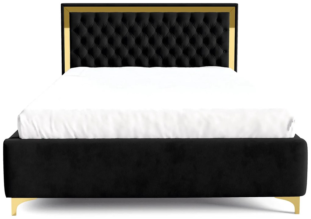 Czarne łóżko z pikowanym zagłówkiem w stylu glamour T7-R70