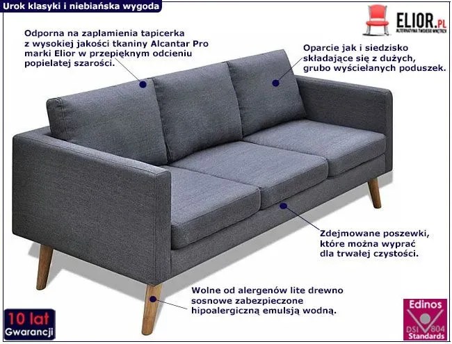 Sofa 3-osobowa Imex 3L - ciemny szary