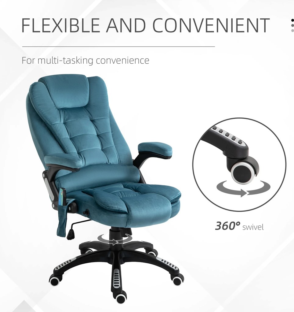 Vinsetto Fotel z masażerem fotel biurowy fotel do gier krzesło obrotowe Maksymalne obciążenie 120kg kolor niebieski | Aosom PL