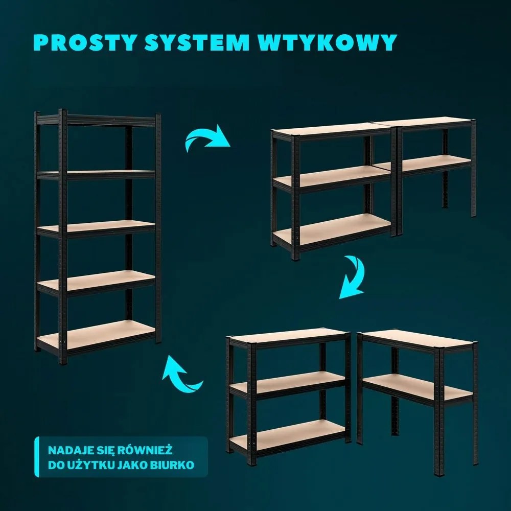 Regał o dużej nośności HEAVY, maks. 875kg, 90x40x180cm, czarny Jurhan