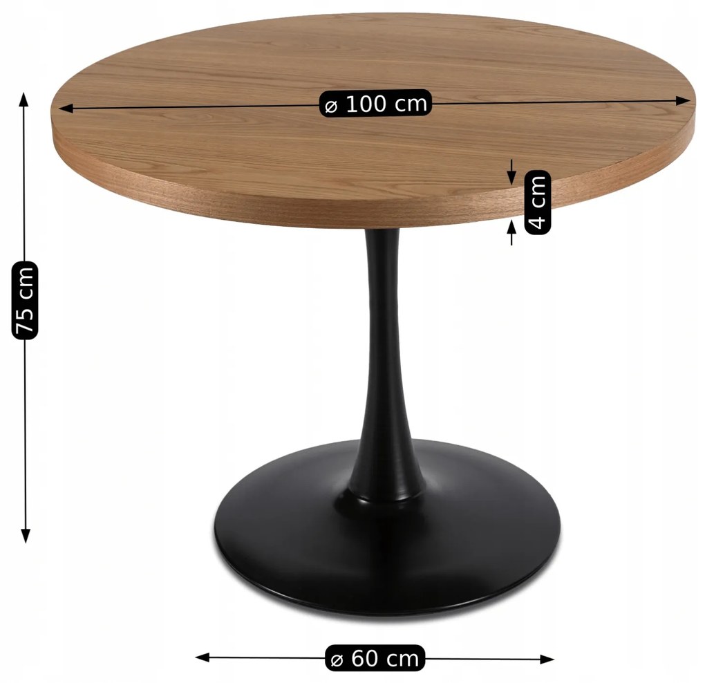 Stół Okrągły LINO 100 cm Dąb Złoty/Czarny Nowoczesny Loft
