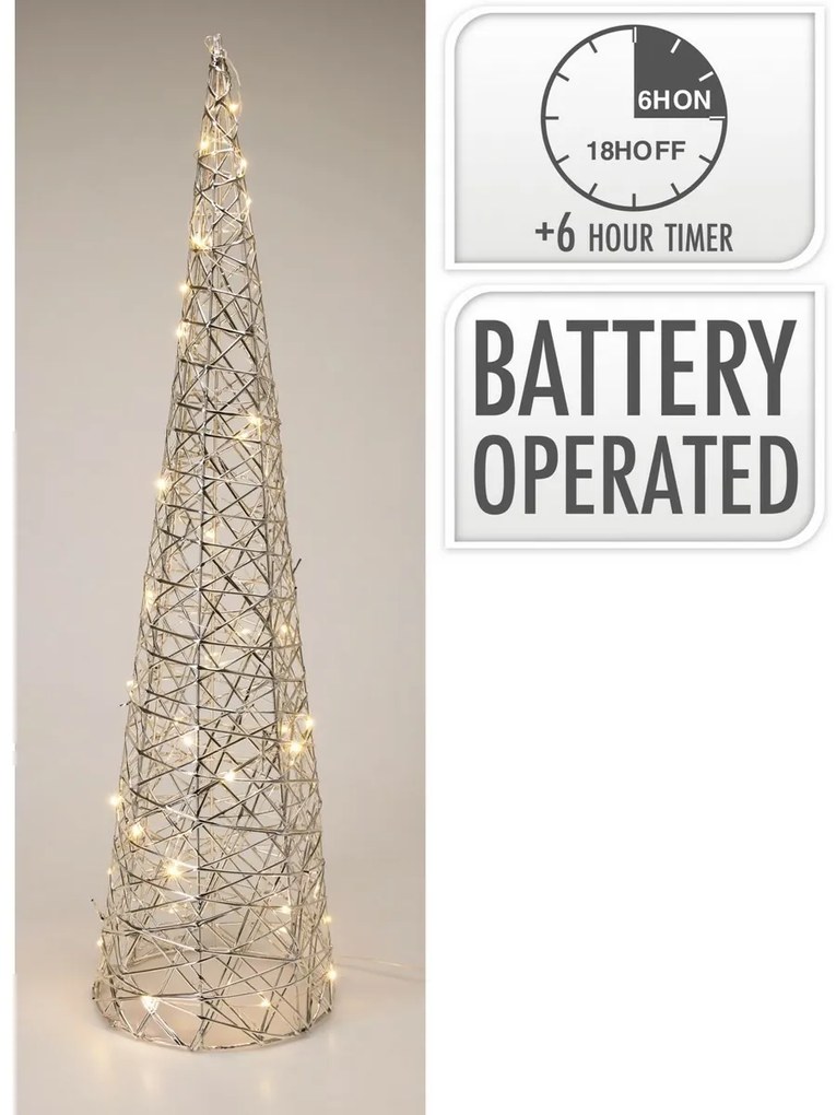 Świąteczny stożek świetlny Silver, 60 x 16 cm, 30 diod mikro LED, na baterie