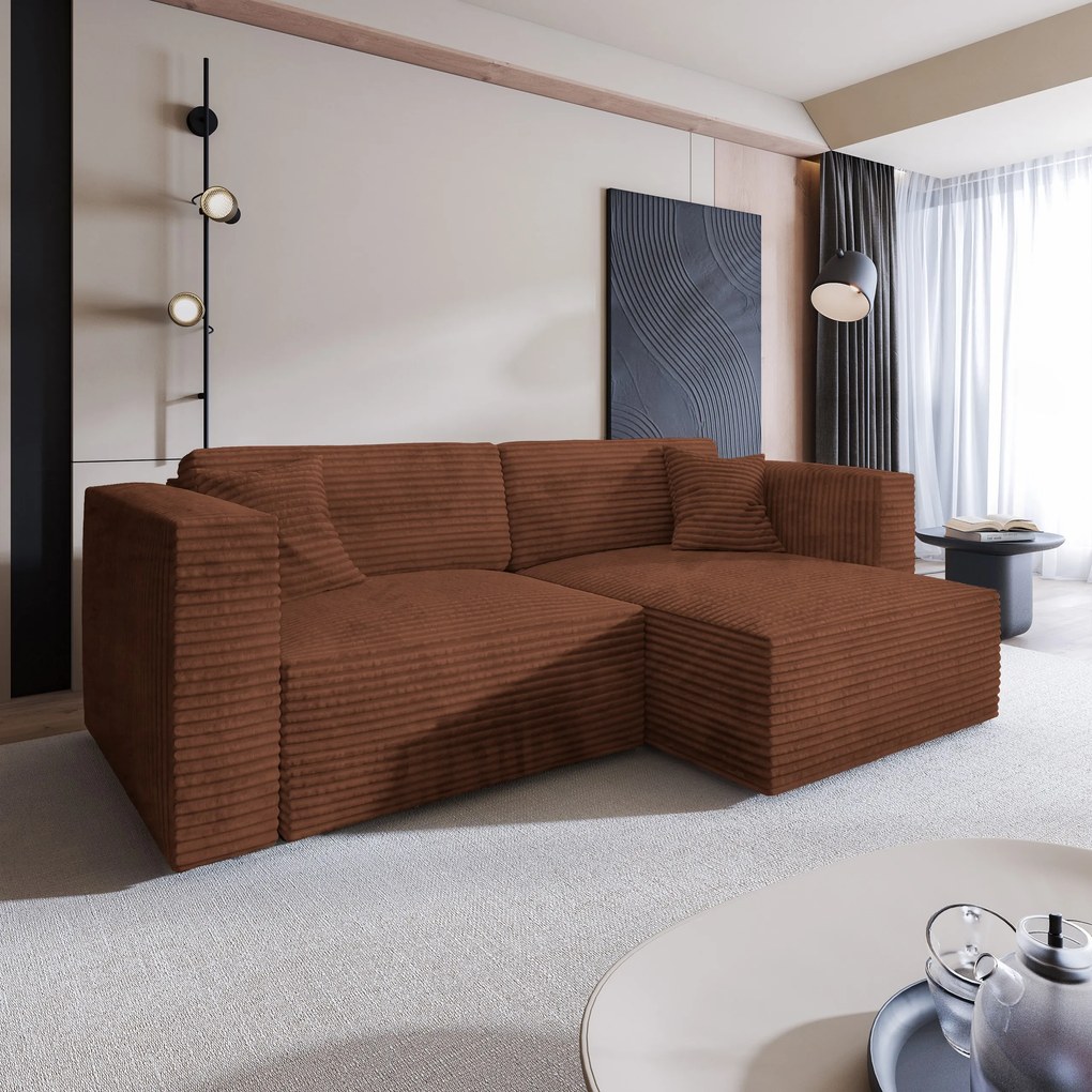 Masseno Narożnik NERIO z funkcją spania i pojemnikiem na pościel Narozniki L, Rozkładana sofa - Brązowy, TILIA 52