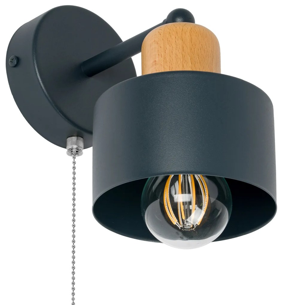 Antracytowy kinkiet LED SHWD-BU1010AN jednopunktowy z metalu i drewna