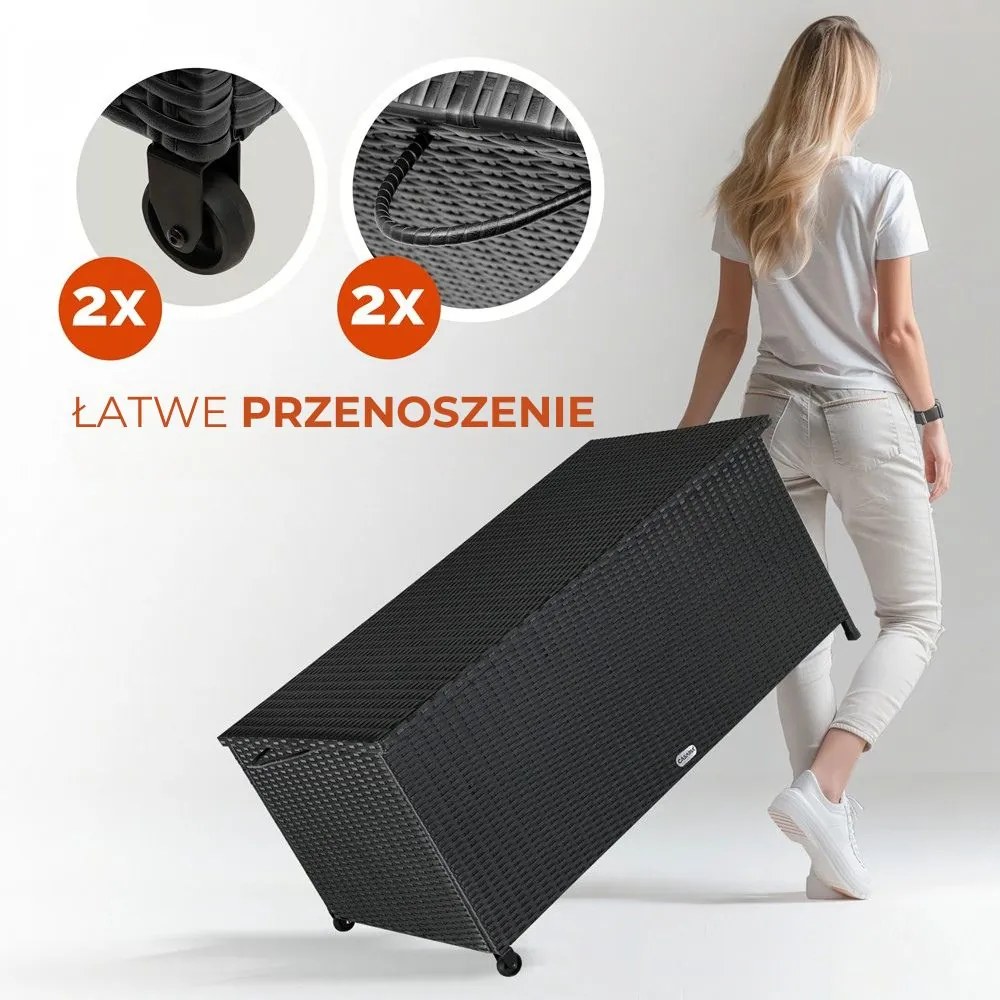 Polirattanowy pojemnik na schowek RICCO, 270L, 117x53x60cm, czarna Casaria