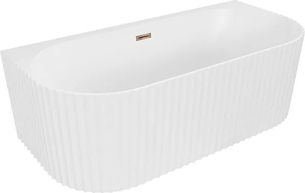 Mexen Sella wanna wolnostojąca przyścienna ryflowana 150 x 75 cm, biała mat, przelew różowe złoto - 52711507501-60