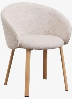 Zestaw 4 Tapicerowanych Krzeseł Jadalnianych Nairea Natural Wood & Tkanina Bouclé W Kolorze Kremowo-beżowym - Sklum