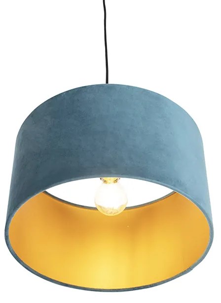 Lampa wisząca z niebieskim abażurem z weluru ze złotem 35 cm - Combi klasyczny/Antyczny Oswietlenie wewnetrzne