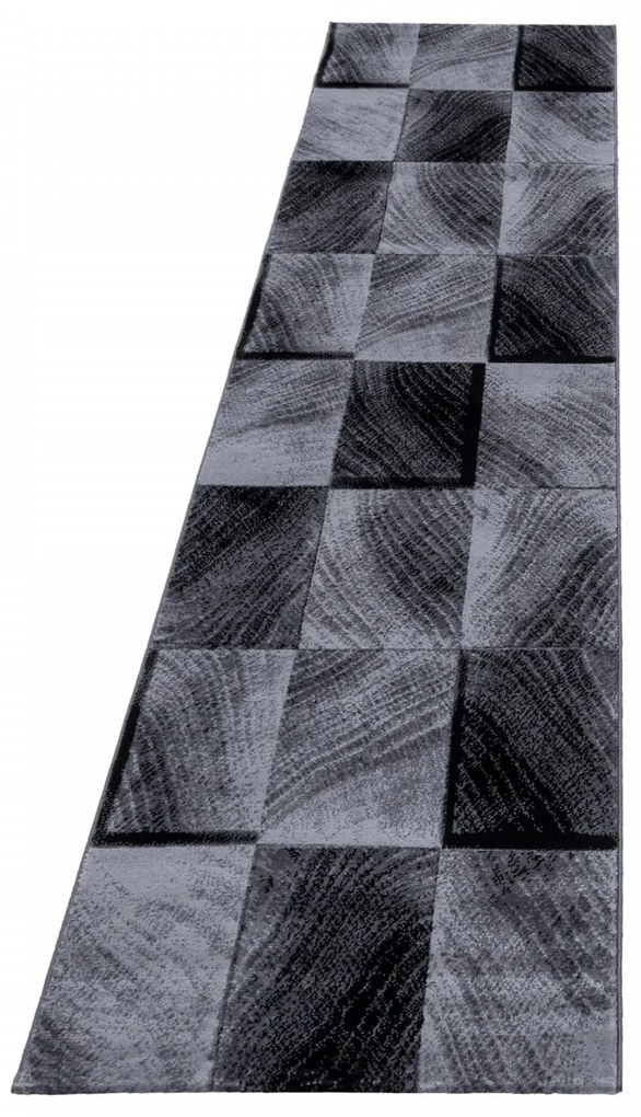 Dywan nowoczesny Plus Kwadraty szaro-czarny 80 cm x 300 cm