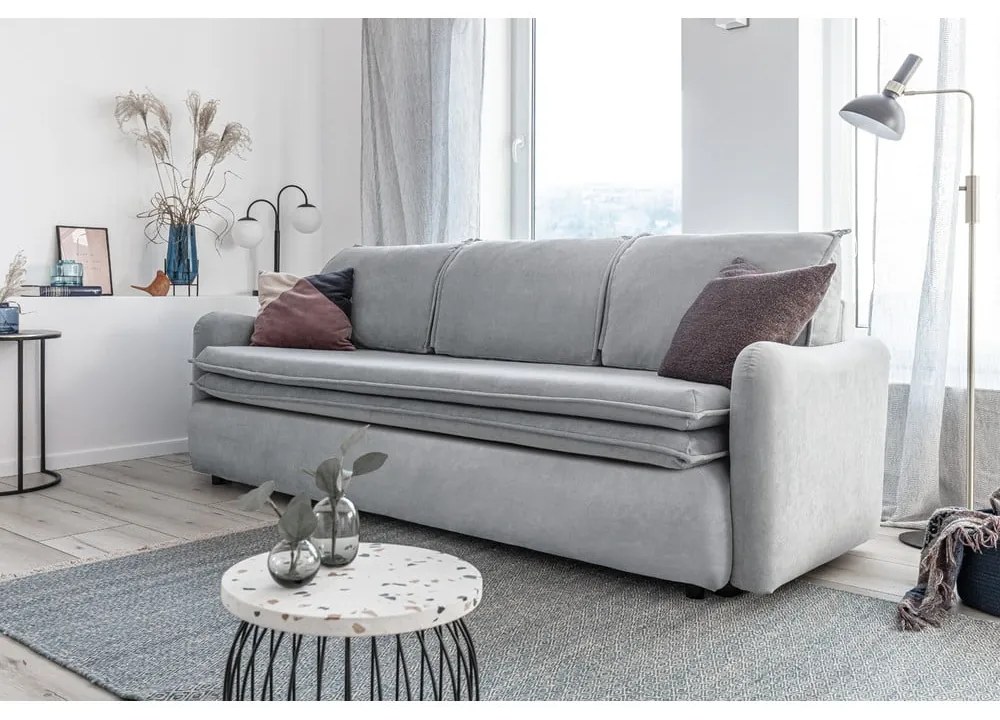 Jasnoszara aksamitna rozkładana sofa Miuform Tender Eddie