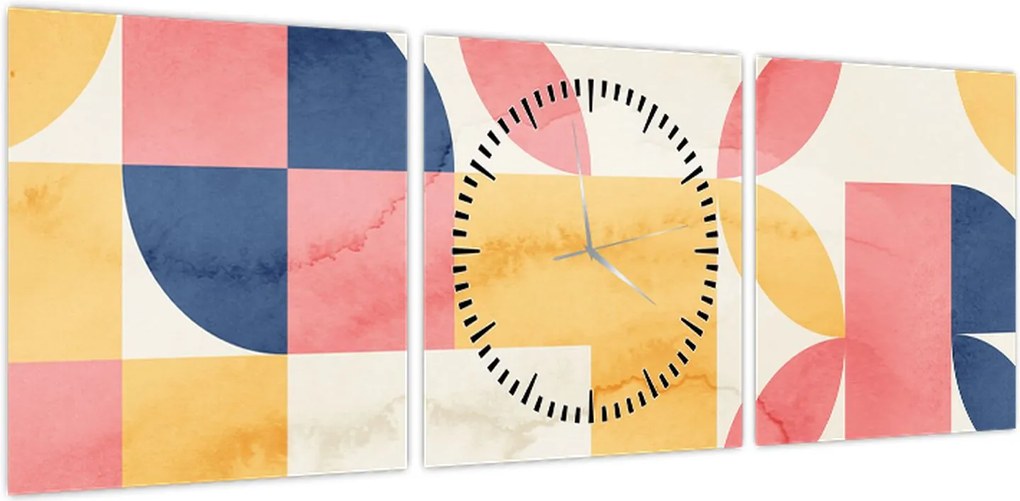 Obraz - Abstrakcja z wzorami retro (z zegarem) (90x30 cm)
