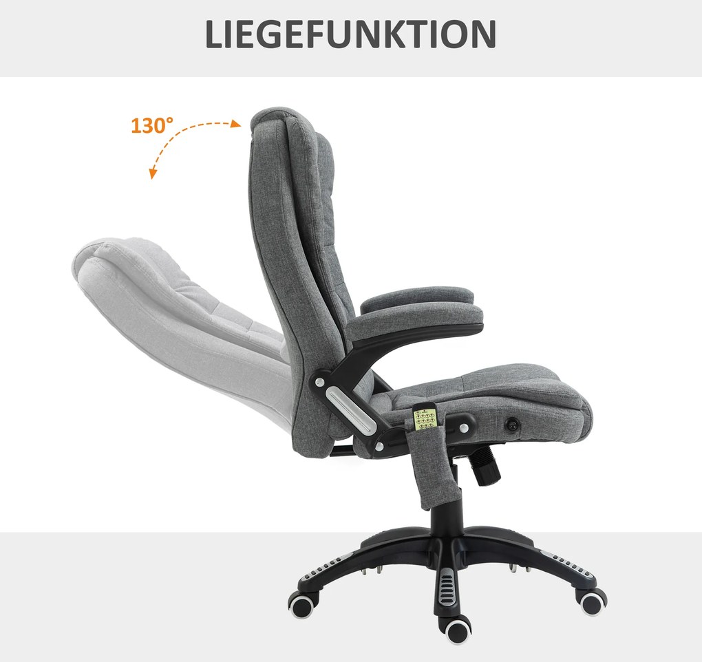 Vinsetto Fotel z masażerem fotel biurowy fotel do gier Regulowane siedzisko Maksymalny udźwig 120 kg Ciemnoszary | Aosom PL