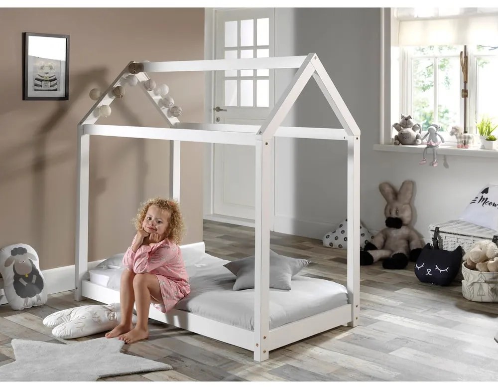 Białe łóżko dziecięce w kształcie domku Vipack Cabane, 70 x 140 cm