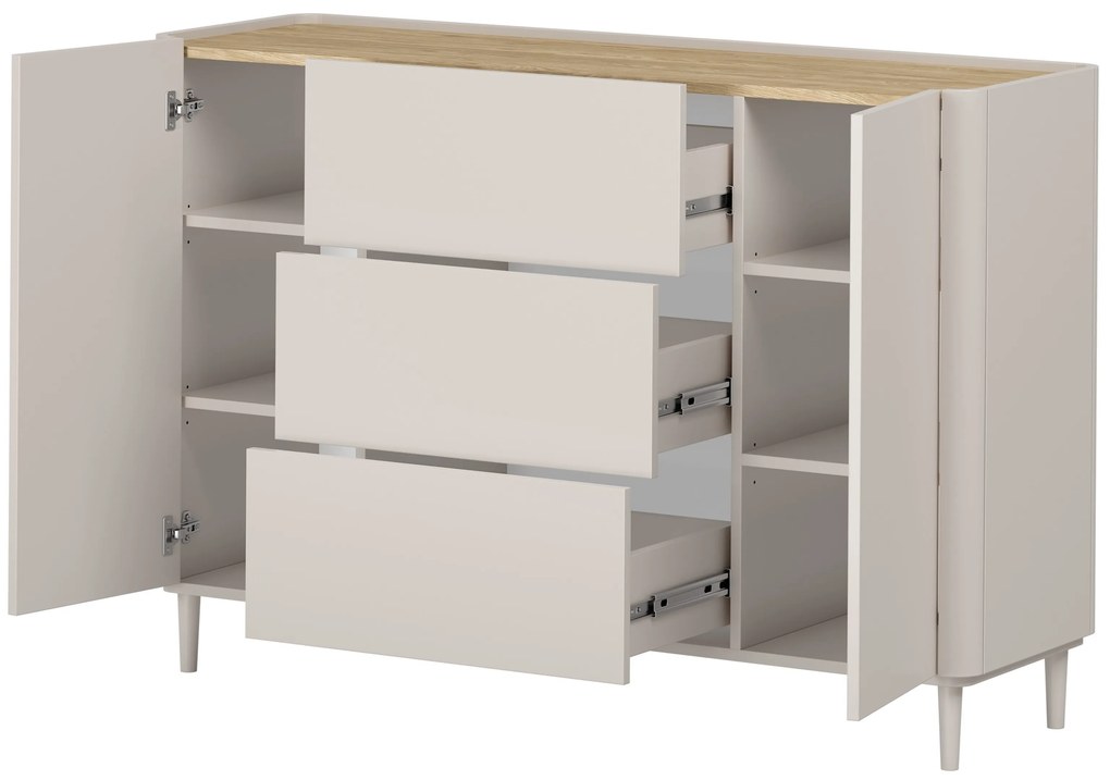 Komoda Elivo 150 cm z szufladami na nóżkach - kaszmir / dąb olejowany