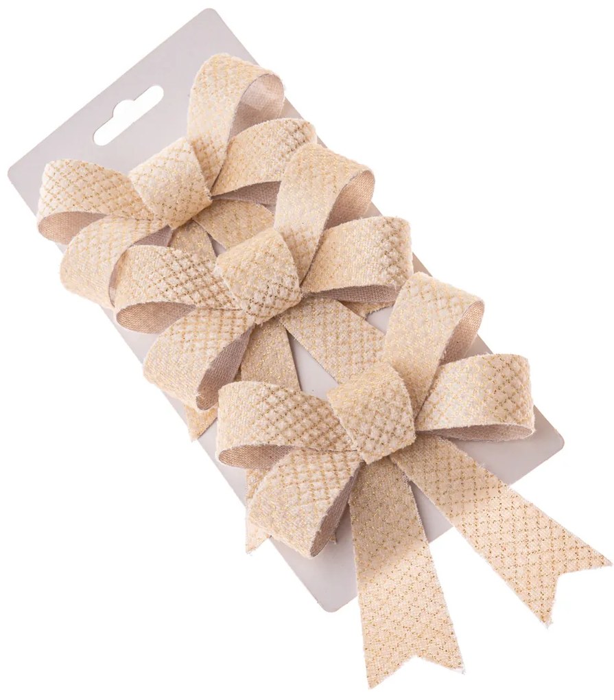Zestaw świątecznych kokardek 10 x 13 cm, kremowy, 3 szt., 10 cm