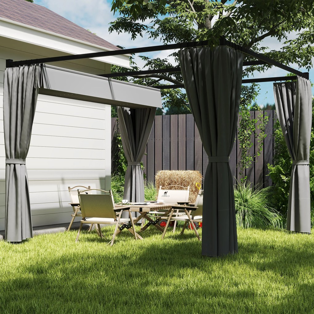 Outsunny pergola ogrodowa 3x3 m wolnostojąca z przesuwanym dachem ścianki boczne daszek na taras UV jasnoszary | Aosom PL
