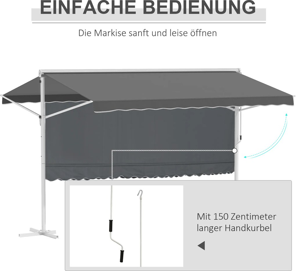 Outsunny Markiza stojąca ogrodowa ze składanym ramieniem szara dł. 395 x szer. 298 x wys. 255 cm, szary | Aosom PL