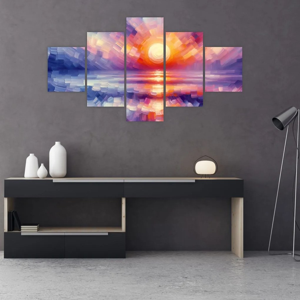 Obraz - Kolorowy artystyczny zachód słońca (125x70 cm)