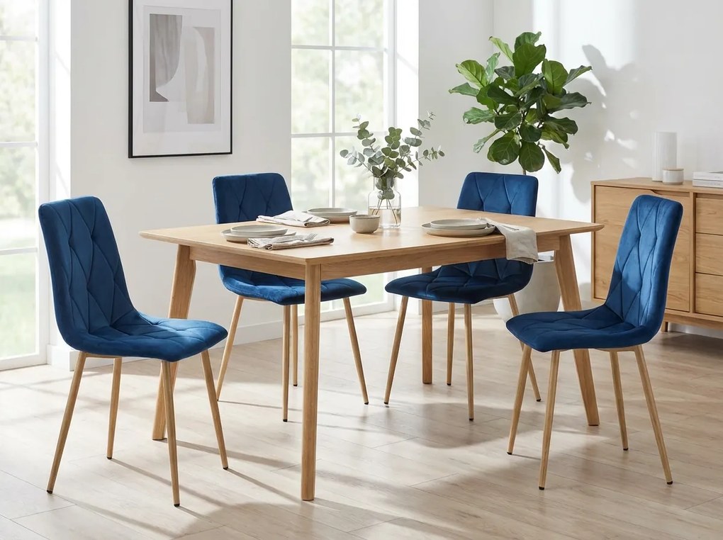 Niebieskie aksamitne krzesło do jadalni LIBRA
