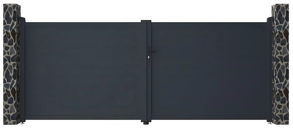 Brama wjazdowa rozwierna NAZARIO, pełna, z aluminium w kolorze antracytowym – 392 × 158 cm (szer. × wys.)