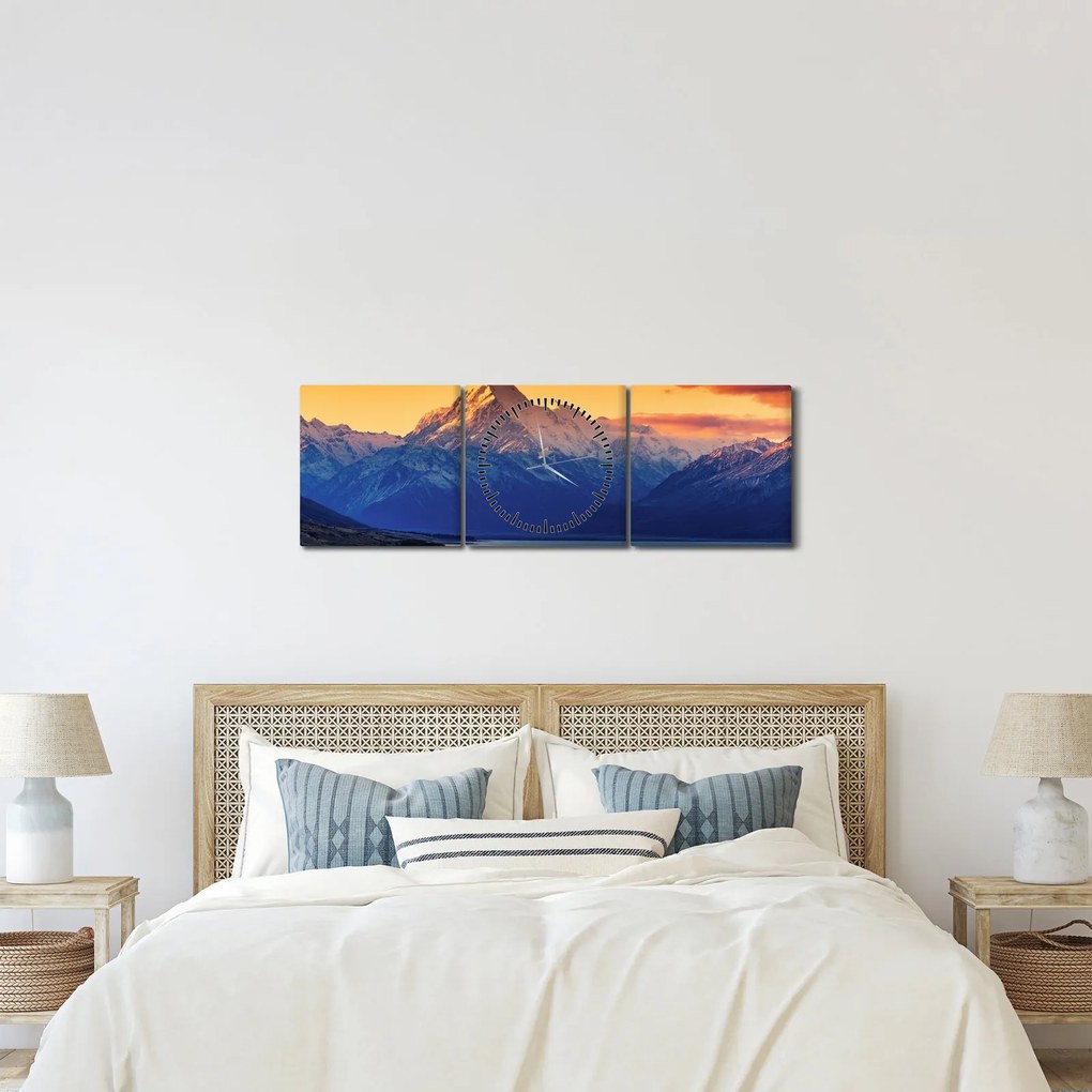 Obraz - Jezioro Pukaki (z zegarem) (90x30 cm)