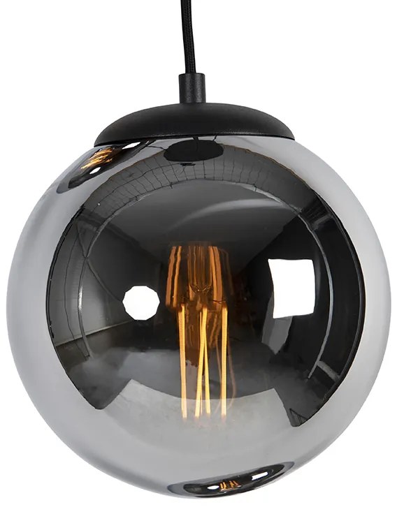 Lampa wisząca art deco czarna z przydymionym szkłem 3-światłowa - Pallon ArtDeco Oswietlenie wewnetrzne
