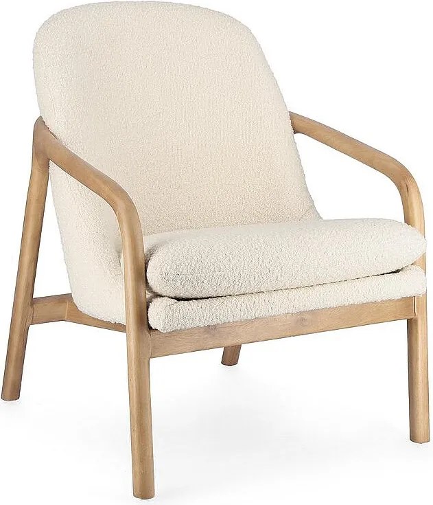 Biały fotel z tkaniny z efektem bouclé, rama z drewna kauczukowego - ELAIDE