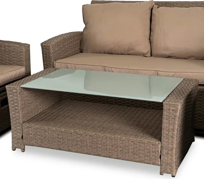 Zestaw Mebli Ogrodowych FLORYDA Beżowy Sofa Krzesła Pufy Stolik Tarasowy Technorattan Nowoczesny