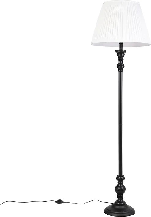 Lampa stojąca czarna z plisowanym abażurem białym 45 cm - Classico