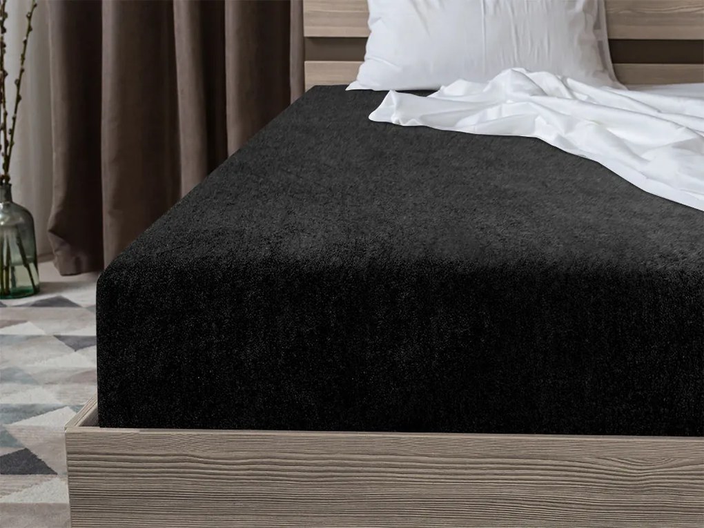PrzytulneMieszkanie.pl Prześcieradło frotte czarne 160x200 cm
