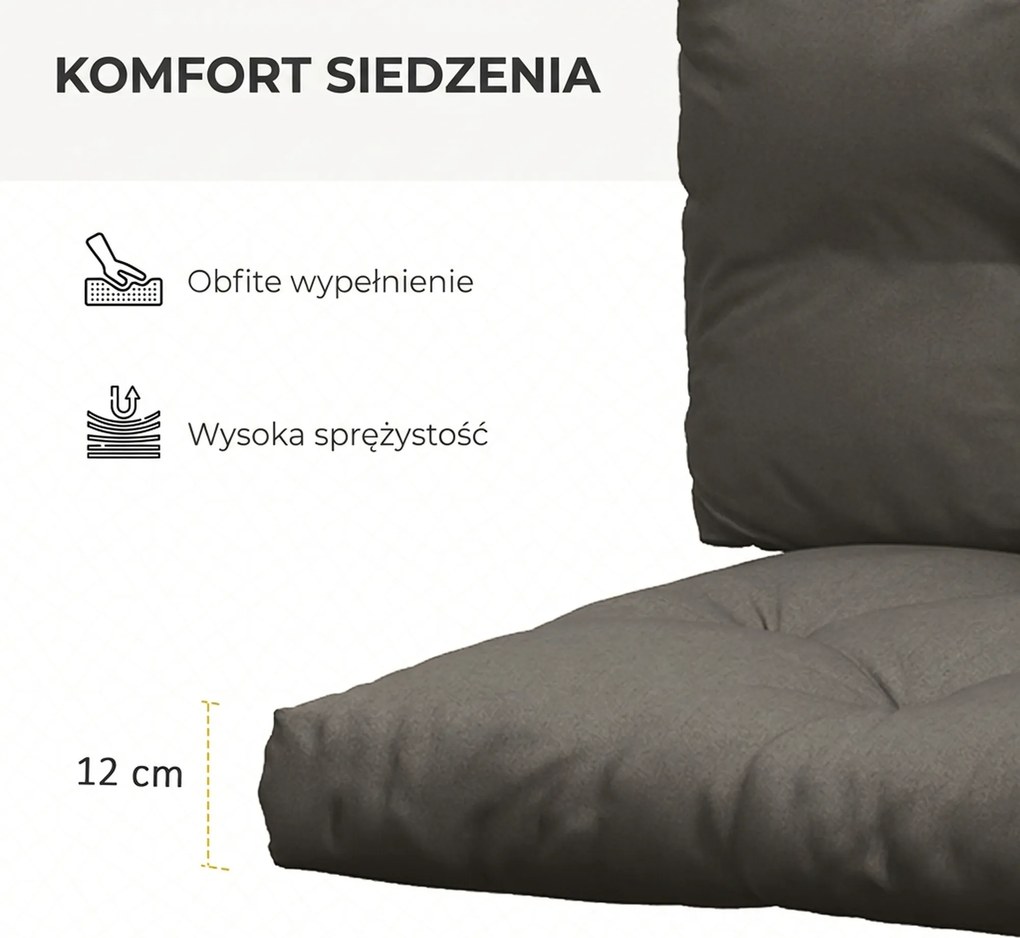 Outsunny Poduszki na palety, zestaw 3 sztuki, poduszki na ławki z ochroną UV, poduszki na meble ogrodowe, poduszki na taras, kolor ciemnoszary