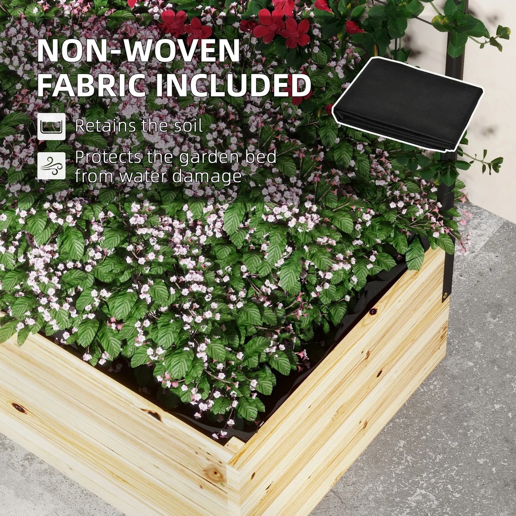 Outsunny Łóżko Ogrodowe Wysokie z Podporą Drewniana Skrzynia na Kwiaty Grządka Ziołowa Donica Naturalne Drewno 80x38x145cm | Aosom PL