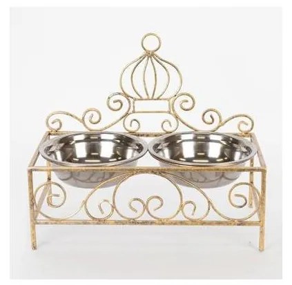 Stojak z dwiema miskami ze stali nierdzewnej