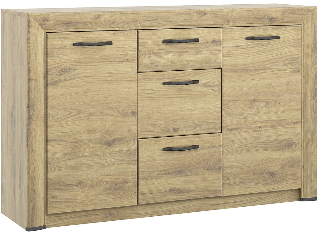 Komoda Dwudrzwiowa z Szufladami Drewniana do Salonu COVE 136 cm Dąb navarra Loft