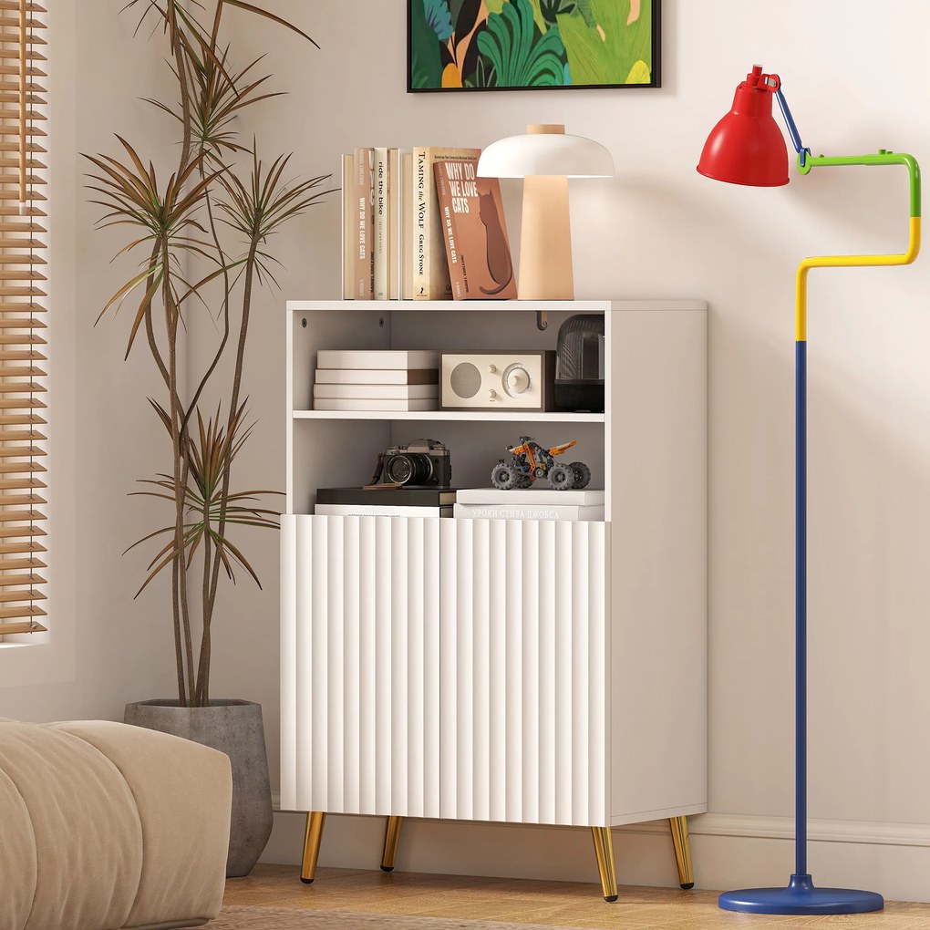 HOMCOM Szafka łazienkowa, komoda do pomieszczeń mieszkalnych, drzwi z cichym domykiem, 2 otwarte półki, MDF, Biały | Aosom PL