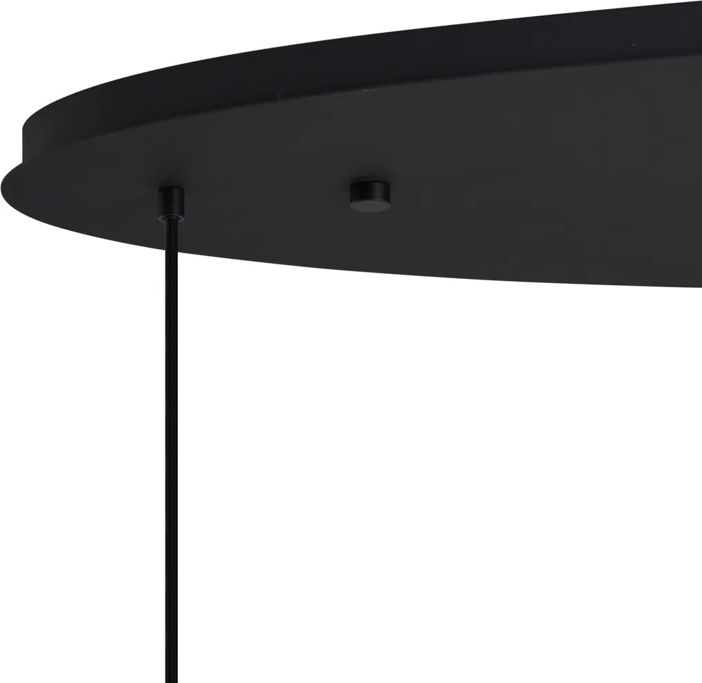 Lampa wisząca w stylu Art Deco czarna z owalną płytą sufitową i przydymionym szkłem 6-źródeł światła - Douglass