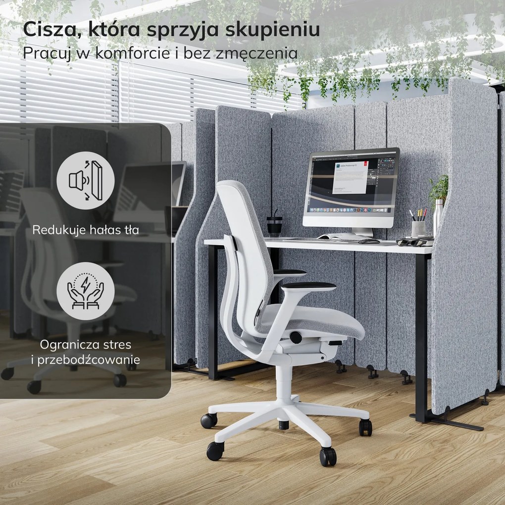 Przegroda biurowa akustyczna Sadie, kolor Moon Dust, rozmiar 260/145 cm