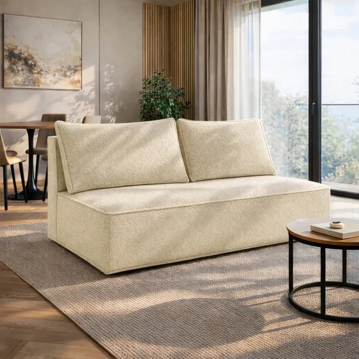 Sofa z Funkcją Spania MAVIA Beżowa Boucle Nowoczesna
