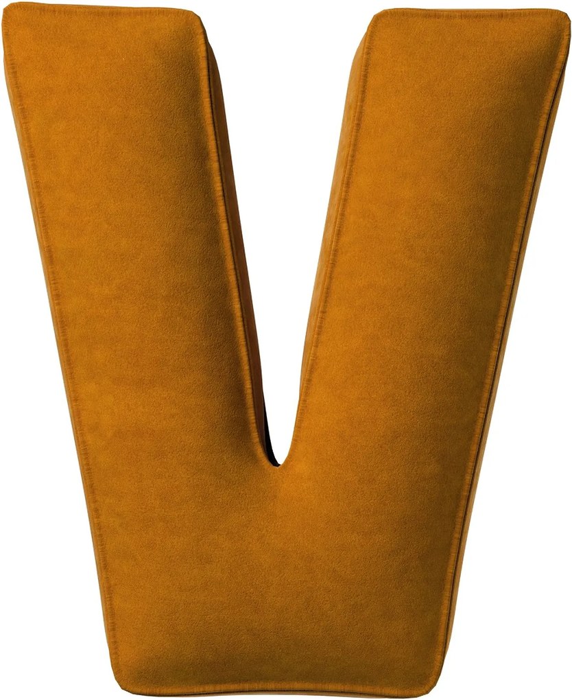 Poduszka literka V kolor żółty tkanina połyskliwa, welwetowa