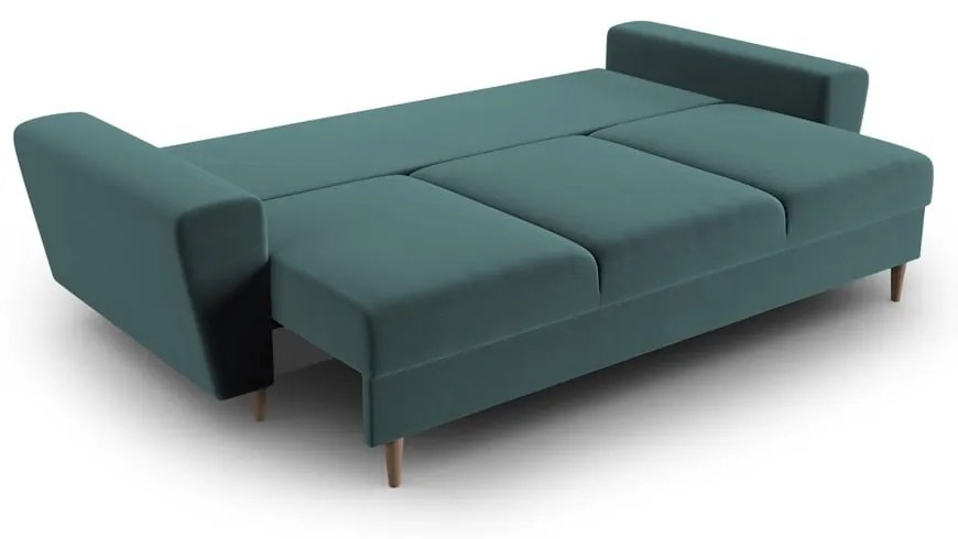 Morska aksamitna rozkładana/ze schowkiem sofa 235 cm Kyoto – Cosmopolitan Design