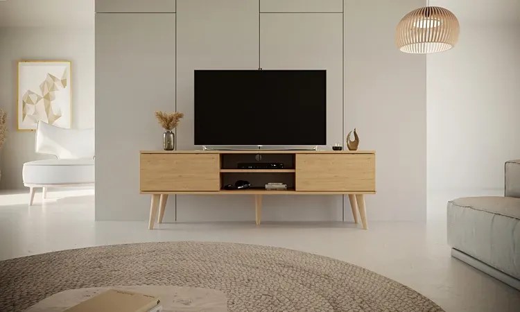 Skandynawska szafka RTV na nóżkach dąb artisan - Dubby 5X 160 cm