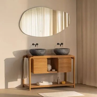 Zestaw Mebli Łazienkowych Z Drewna Tekowego Bradley 2 X Nieregularna Z Czarnego Cementu ↔︎40 Cm Fedro & - Sklum