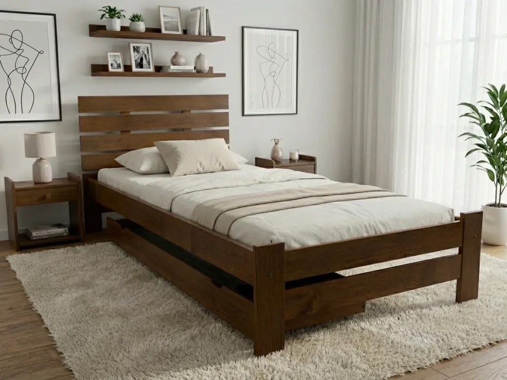 Łóżko PARIS podwyższone 80 x 200 cm, dąb Stelaż: Ze stelażem listwowym rolowanym, Materac: Materac Deluxe 10 cm