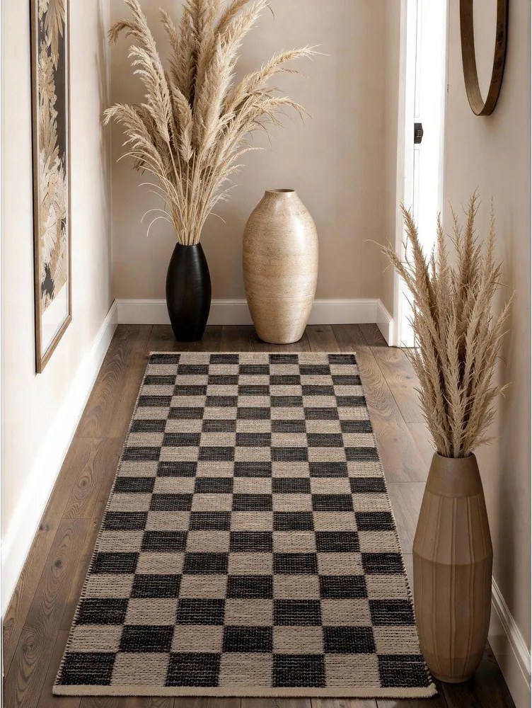 Czarny/kremowy chodnik z mieszanki juty dwustronny/tkany ręcznie 80x200 cm Rex – Hanse Home