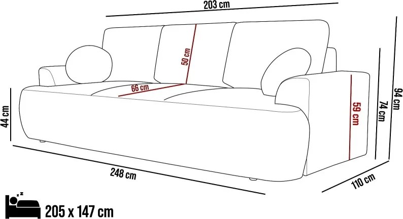 Sofa VELO z funkcja spania i pojemnikiem SZARY CORAL 75